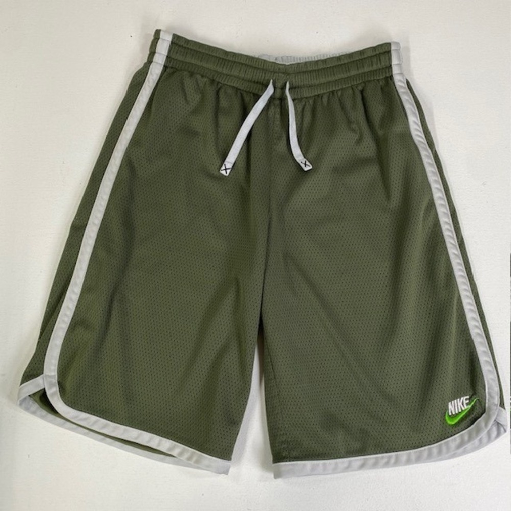 Nike Boys L (14-16) Olive Green Athletic Basketball Shorts with White Trim